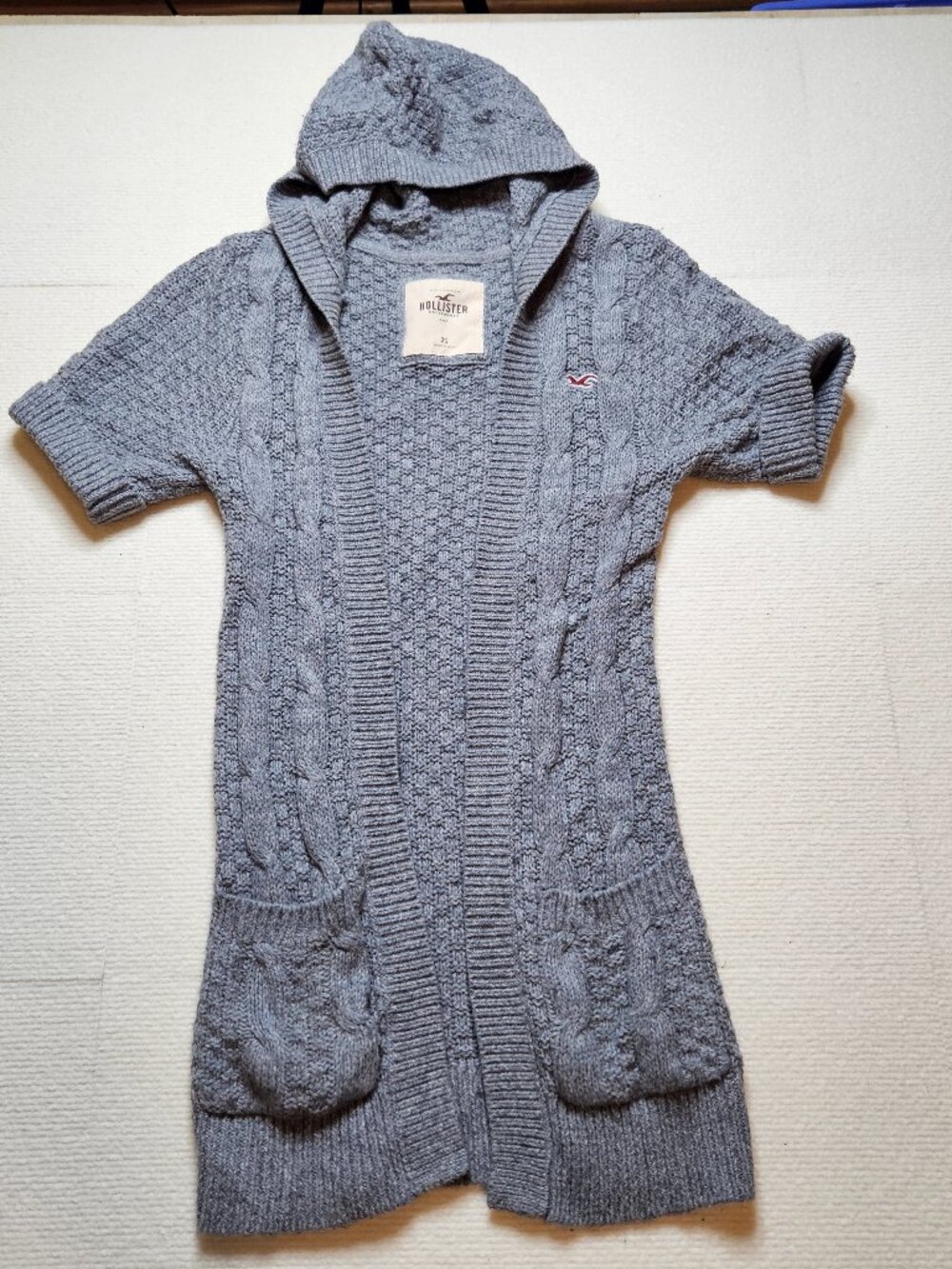Hollister Co. Vintage Y2K Chunky Cable Knit Hooded Short Sleeve Cardigan XSmall